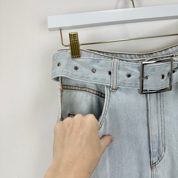 WeWoreWhat Cut Out Straight Leg Indigo Denim Jean High Waist Belted Grunge US 26 - Picture 16 of 16